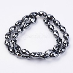 非磁性合成ヘマタイトビーズ連売り  多面カット  オーバル  6x4mm  穴：1mm  約69個/連  15.74インチ&nbsp;G-F396-13-4x6mm