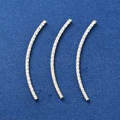 925 スターリングシルバー カーブ チューブ ビーズ  テクスチャ  銀  35x1.5mm  穴：0.7mm  27個/ 10g&nbsp;STER-H112-07B