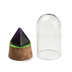 Natural Amethyst Pyramid Display Decoration with Glass Dome Cloche Cover&nbsp;DJEW-B009-01G