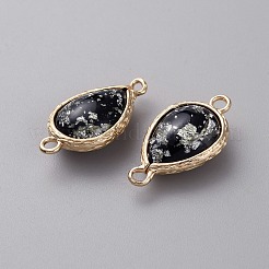 樹脂製模造貝殻/オパールコネクタチャーム  真鍮のティアドロップリンク  ゴールドカラー  ブラック  21x12x6.9mm  穴：1.6mm&nbsp;RESI-WH0035-61D