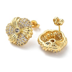 Flower Rack Plating Brass Micro Pave Clear Cubic Zirconia Stud Earrings for Women&nbsp;EJEW-A045-09G