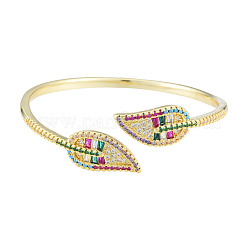 Cubic Zirconia Leaf Open Cuff Bangle&nbsp;BJEW-N012-045