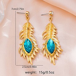女性用合金ラインストーンスタッドピアス  羽  ゴールドカラー  70x25mm&nbsp;WG327FE-01
