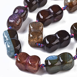 天然石クラック瑪瑙ビーズ連売り  染め  ピーナッツ  24~30x14~18x14~18mm  穴：1.6mm  約11個/連  14.57インチ（37cm）&nbsp;G-S359-259
