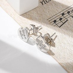 ラックメッキ真鍮マイクロパヴェクリアキュービックジルコニアスタッドピアス  ハート  文字h  8.5x9.5mm&nbsp;EJEW-K299-01P-H