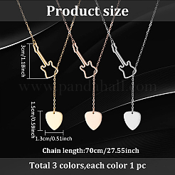 ステンレススチール製ラリアットネックレスセット（3色）3個  ギターとハートのペンダント調節可能なネックレス  ミックスカラー  27.56インチ（70cm）  1pc /カラー&nbsp;NJEW-AN0001-65