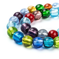 手作り銀箔ガラスベネチアンビーズ連売り  ラウンド  ミックスカラー  直径約10mm  穴：1.2mm  約40個/連  14インチ&nbsp;SL02