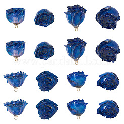 プリザーブドローズペンダント10個  バラの花のチャーム  ブルー  25~28x22~25x20~23mm  穴：1.5mm&nbsp;KY-TA0001-59A