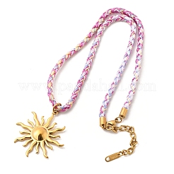304ステンレススチール製サンペンダント編み込みポリエステルコードネックレス（女性用）  カラフル  18KGP本金メッキ  16.85インチ（42.8cm）&nbsp;NJEW-F349-01G