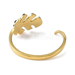 304ステンレススチールラインストーンオープンカフリング女性用  葉  イオンプレーティング（ip）  18KGP本金メッキ  7.5mm  内径: 調節可能&nbsp;RJEW-F166-24G-02