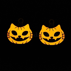 ハロウィーンテーマラックメッキ蓄光合金エナメルペンダント  暗闇で光る  猫のチャーム  ゴールドカラー  20x19.5x1mm  穴：1.8mm&nbsp;ENAM-N056-239G