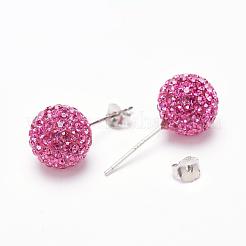 彼女へのバレンタインデーギフト  925スターリングシルバーオーストリアのクリスタルラインストーンスタッドピアス  丸玉スタンドピアス  ラウンド  502 _fuchsia  12mm&nbsp;Q286L-502