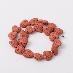 染められた天然溶岩岩ビーズ連売り  ハート  暗赤色  20~21x20~21x7~8mm  穴：1mm  約20個/連  15.55インチ&nbsp;G917-5