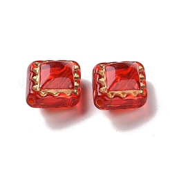 透明なアクリルビーズ  ゴールドライン入り  菱形  レッド  18x14.3x9mm  穴：1.5mm  約530個/500g&nbsp;OACR-E015-10