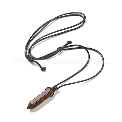 Natural Tiger Eye Bullet Pendant Necklace with Waxed Cords for Women&nbsp;NJEW-M196-02A