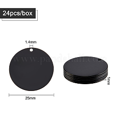 304ステンレススチールペンダント24個  空白のスタンピングタグ  フラットラウンド  電気泳動黒  25x1mm  穴：1.4mm&nbsp;STAS-BC0003-24B