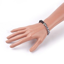 Electroplate Glass & Natural Lava Rock Stretch Bracelets&nbsp;BJEW-JB04016