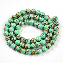 Synthetic Gold Line Turquoise Beads Strands&nbsp;G-A255-A03-02B