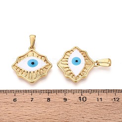 304ステンレススチールとエナメルペンダント  ナザールボンジュウのチャーム  ゴールドカラー  ライトスカイブルー  26x25x5mm  穴：8x3mm&nbsp;STAS-T072-81A-G