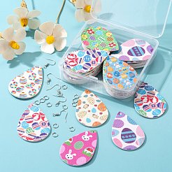 イースター用のキットを作るDIYイヤリング  puレザービッグペンダントを含む  鉄のピアスフックとオープン丸カン  ミックスカラー  ペンダント：32個/箱&nbsp;DIY-LS0001-94