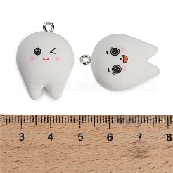 不透明樹脂と合金のペンダント  歯の形をしたチャーム  プラチナ  ホワイト  27.5x19x15mm  穴：1.8mm  約10個/セット&nbsp;RE-CBA08CD-08