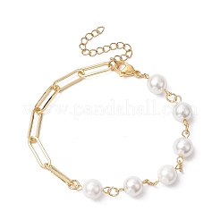 Brass Paperclip & Shell Pearl Chains Bracelets for Women&nbsp;BJEW-JB11601-02