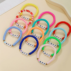 12Pcs Alloy & Polymer Clay & Resin Beaded Stretch Bracelets Set for Frinedship&nbsp;FS-WG9EC10-01