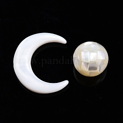 天然淡水シェルビーズ  天然ホワイトシェルビーズ  丸い月  月：15x12.5x3.5mm  ラウンド：8mm  穴：0.8mm  約2個/セット&nbsp;SSHEL-N032-51-A01