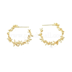 真鍮製フラワー オブ ライフ ラップ スタッド ピアス  女性用ハーフフープピアス  ニッケルフリー  18KGP本金メッキ  30~31x4~7mm  ピン：0.6mm&nbsp;EJEW-G322-23G