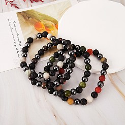 4Pcs 4 Style Natural Gemstone Round Beaded Stretch Bracelets Set&nbsp;BJEW-SZ0002-19