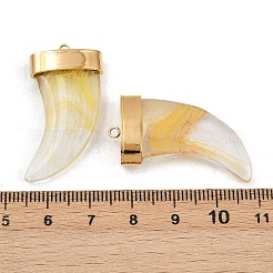 304ステンレスペンダント  ホーン  ガラスと  PVD真空メッキ  18KGP本金メッキ  きいろ  34.5x22.5x8mm  穴：1.8mm&nbsp;STAS-I352-25G-01