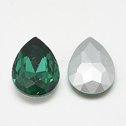 ポイントガラスラインストーンカボション  バックメッキ  多面カット  ティアドロップ  med.emerald  18x13x5mm&nbsp;RGLA-T081-13x18mm-15