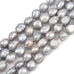 天然養殖淡水パールビーズ連売り  研磨両側  グレード4 A  ライトグレー  7~8mm  穴：0.6mm  約36~37個/連  13.54~13.82''（34.4~35.1センチメートル）&nbsp;PEAR-P064-20J-04E