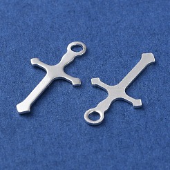 真鍮チャーム  カドミウムフリー＆鉛フリー  クロスチャーム  925銀メッキ  12.5x7x0.5mm  穴：1.2mm&nbsp;KK-F880-05S-02