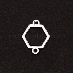 中空フレーム合金リンクコネクター  カドミウムフリー＆鉛フリー  六角  銀  21x16x1.5mm  穴：2mm&nbsp;FIND-WH0090-75S