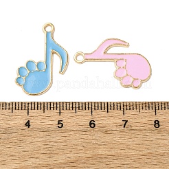 合金エナメルチャーム  音符チャーム付き猫の爪  ゴールドカラー  ミックスカラー  25x17.5x1.2mm  穴：2mm&nbsp;ENAM-B033-01