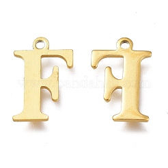 PVD真空メッキ304ステンレススチールチャーム  レーザー切断  アルファベット  ゴールドカラー  文字.f  12.5x8x0.7mm  穴：1mm&nbsp;STAS-H112-F-G