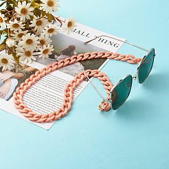 アクリルカーブチェーン眼鏡チェーン  眼鏡用ネックストラップ  304ステンレススチール製丸カン付き  カニカン  ゴム製ループの端  ミックスカラー  710x16.5mm&nbsp;AJEW-EH00372