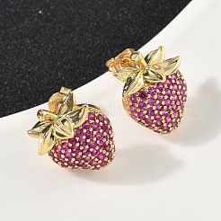Brass Cubic Zirconia Strawberry Stud Earrings&nbsp;EJEW-L301-01G