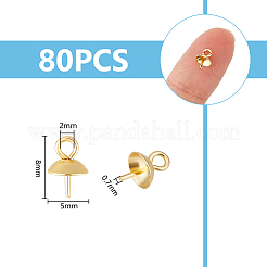 201ステンレススチールカップパールペグベイルピンペンダント80個  片穴パーツ用  ゴールドカラー  8x5mm  穴：2mm  ピン：0.7mm&nbsp;STAS-UN0054-52