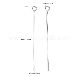 変色しにくいステンレススチール製アイピンジュエリー金具  40x0.6mm  穴：2mm&nbsp;X-STAS-E013-0.6x40mm
