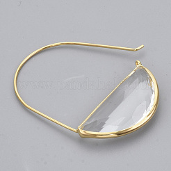 真鍮製フープピアス  ガラスと  ニッケルフリー  18KGP本金メッキ  多面カット  半円  透明  44mm  ピン：0.8mm&nbsp;EJEW-T007-04G-02-NF