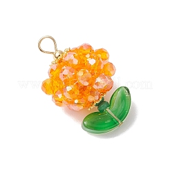 花のガラスペンダント  304ステンレススチールループ付き  ファセット(32ファセット)  ミックスカラー  27.5~28x17~17.5mm  穴：3.5x3mm&nbsp;PALLOY-MZ00805