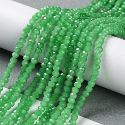 焼き絵用塗料、模造翡翠ガラスビーズの連  ファセットロンデル  ミディアムシーグリーン  3x2mm  穴：0.8mm  約135~140個/連  32~34cm&nbsp;DGLA-A034-J2MM-A10