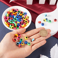 420個7色メッキ不透明アクリルビーズ  ライン入り  スター  ミックスカラー  9.5x10x5mm  穴：1.6mm  約60PCS /カラー&nbsp;OACR-TA0001-14
