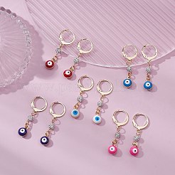 真鍮エナメルナザールボンジュウフープピアス  304ステンレススチールフレンチフックピアス、ポリマークレイラインストーンビーズ付き、女性用  ミックスカラー  33x7mm&nbsp;EJEW-JE05292