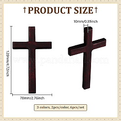 6色の木製カボション3個  ネジ付き  クロス  ミックスカラー  120x70x10mm  2個/カラー&nbsp;WOOD-PH0003-51A