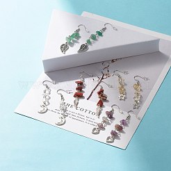 天然宝石チップビーズロングチェーンダングルピアス  女性のための真鍮のアクセサリー  60~70mm  ピン：0.7mm&nbsp;EJEW-JE04892
