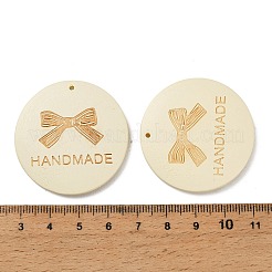 ウッドペンダント  フラットラウンド型で「手作り」の文字が入ったチャーム  ベージュ  39.5~40.5x5~5.5mm  穴：1.4mm&nbsp;WOOD-A028-03E