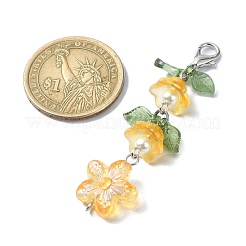 透明なアクリルとガラスの花のペンダントの装飾  亜鉛合金カニカン付き  ミックスカラー  64mm&nbsp;HJEW-JM01535